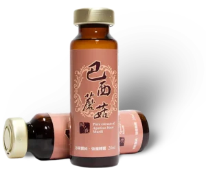 Close-up of Agaricus Blazei Murill extract bottle